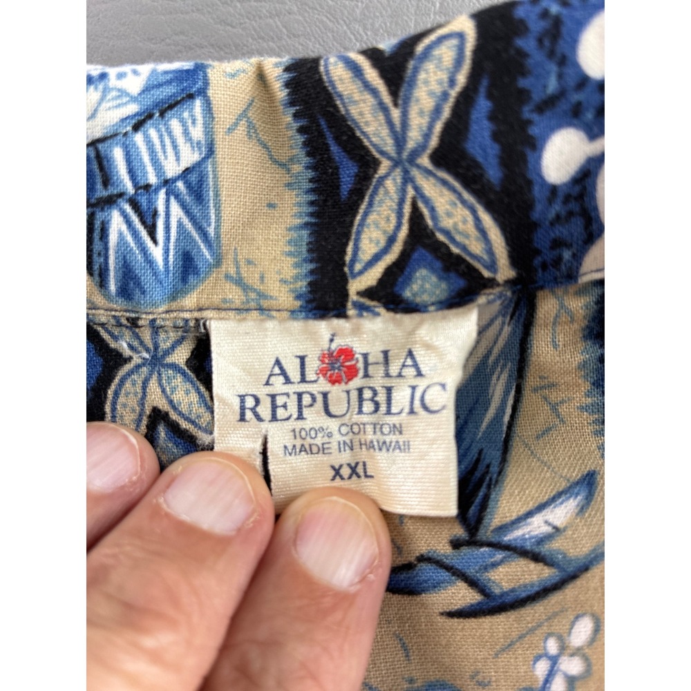 Vintage Aloha Republic Hawaii Men's XXL Blue Hibiscus Pineapple Cotton Shirt - Picture 5 of 13